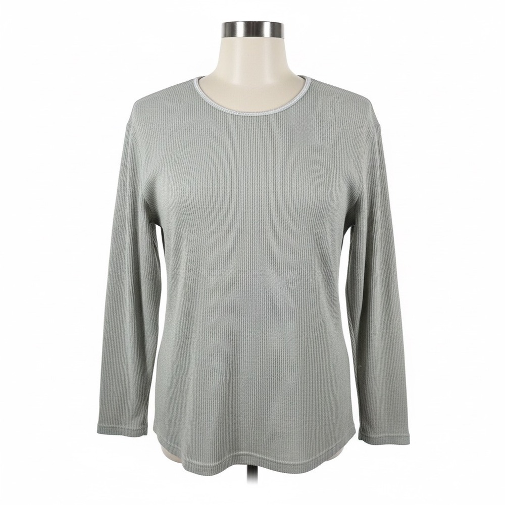 Carolyn Taylor Ribbed Top L Sage Green Long Sleeve Crewneck Minimalist Sweater